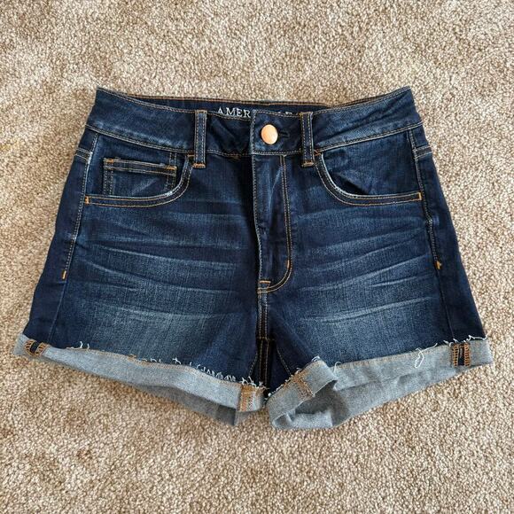 American Eagle Outfitters Pants - American Eagle Hi- Rise Shortie Dark Wash Rolled Bottoms Casual Size 6 Summer